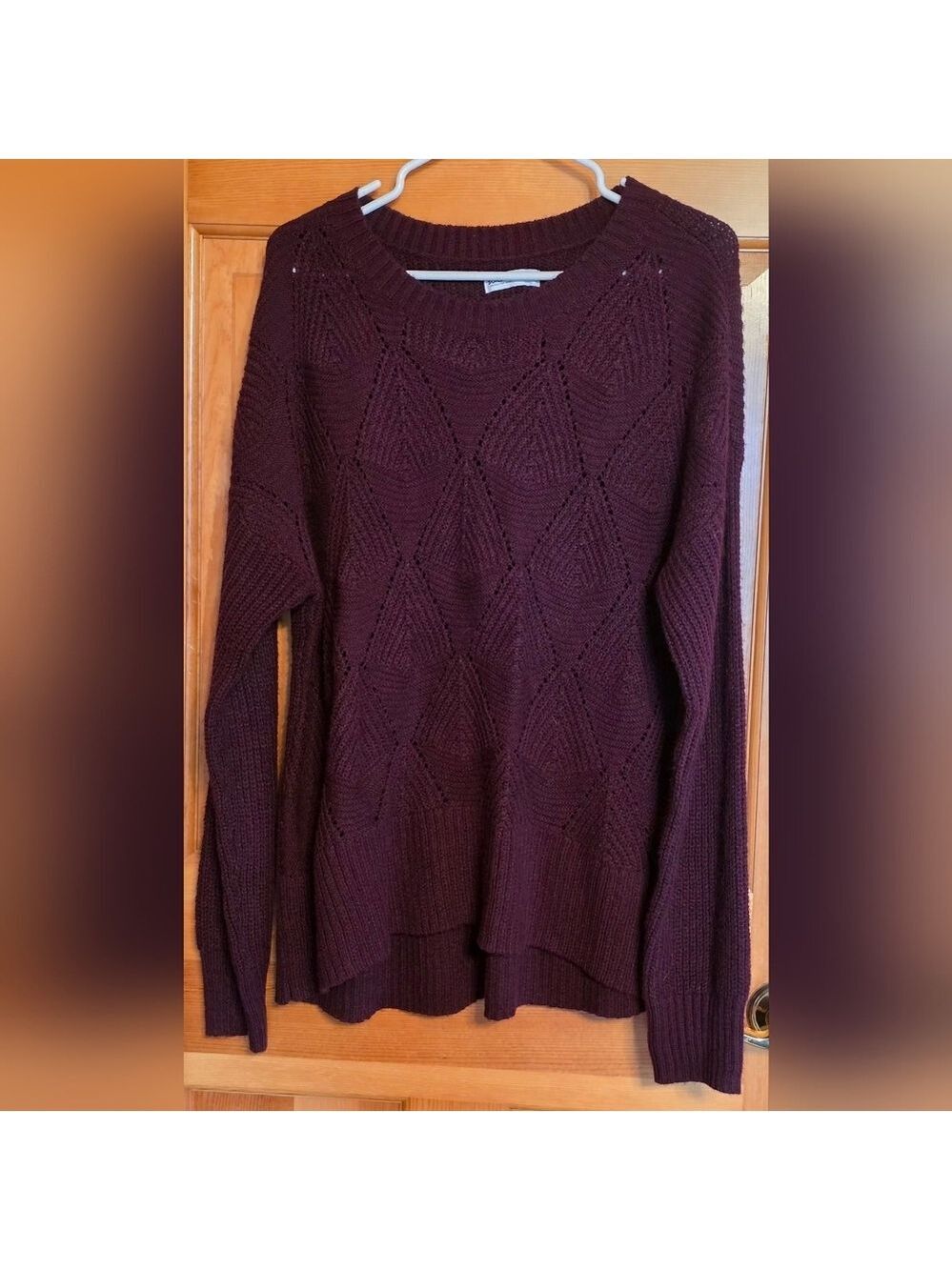 Sonoma Women's Maroon Diamond Pattern Knit Sweater